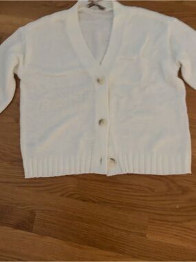 LOFT Cream V-Neck Button Cardigan